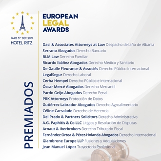 Dieciocho despachos europeos fueron galardonados en los European Legal Awards